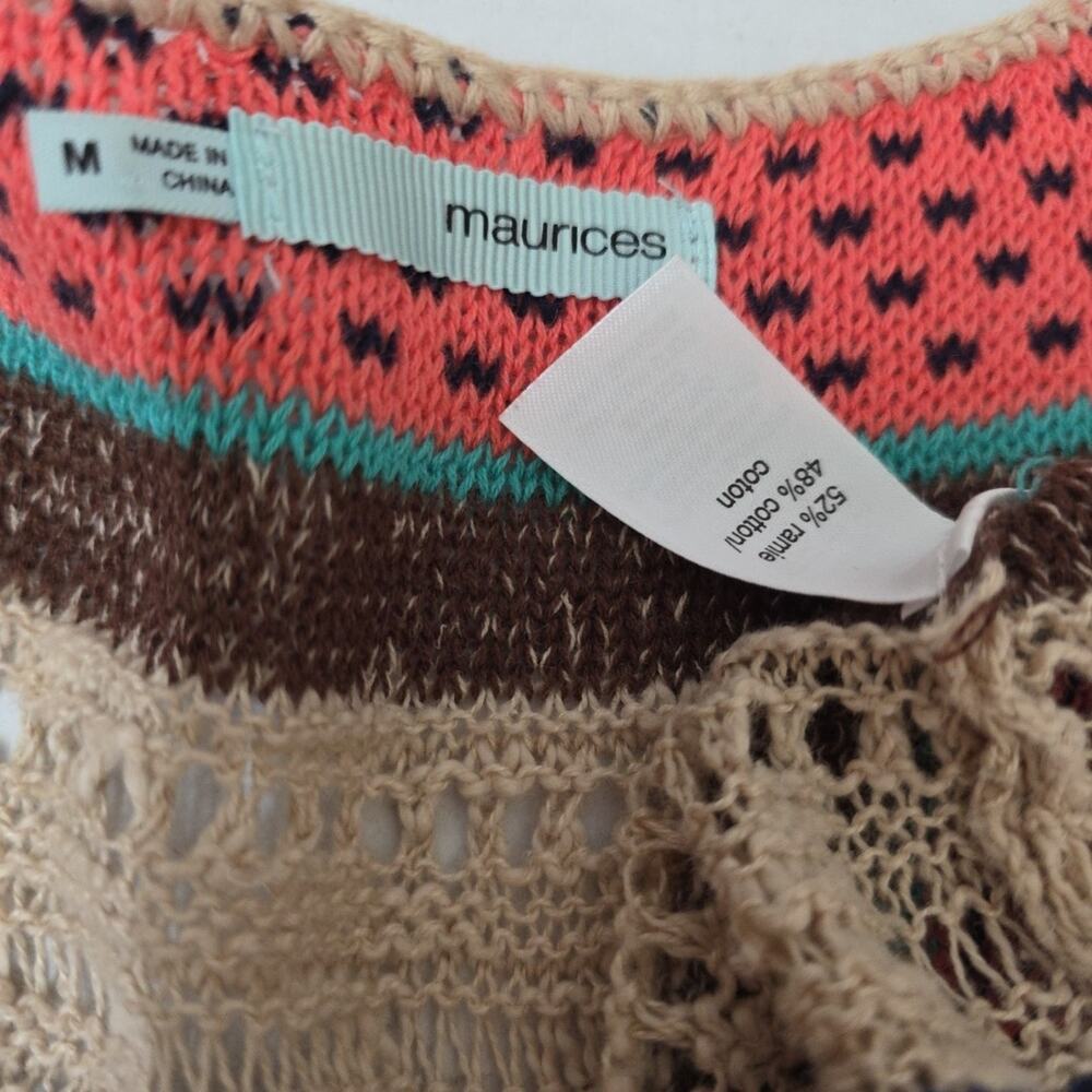 Maurices Unique Crochet Tank Top Med Striped Boho Chic Cream Earth Tones - Picture 3 of 6